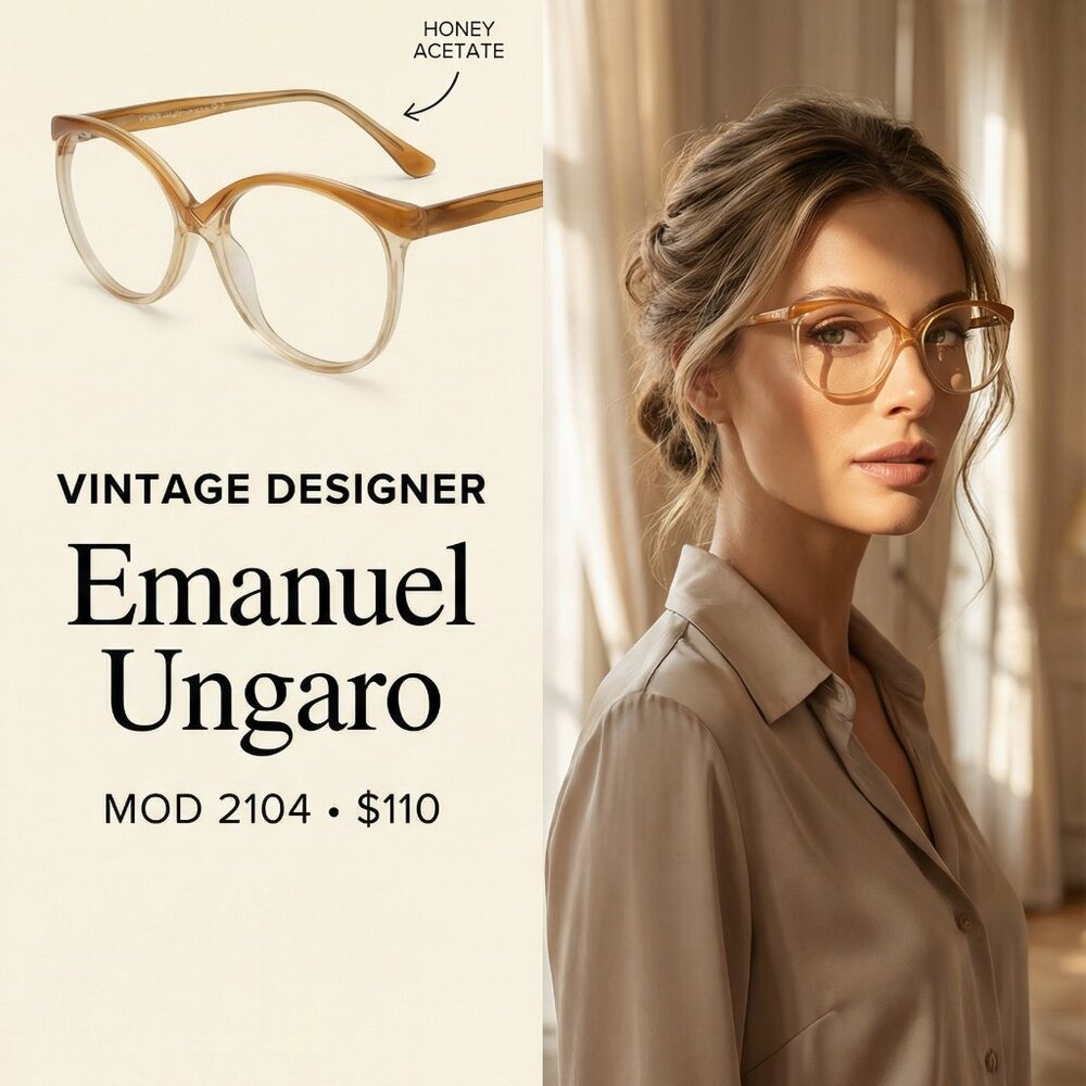 Vintage Emanuel Ungaro 2104 Translucent Honey Oversize Eyeglass Frames France